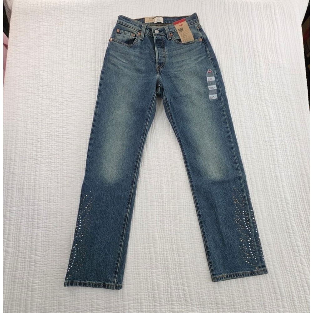 Levi's 501 Curve Jeans Womens 27x30 High Rise Straight Stretch Embellished NEW